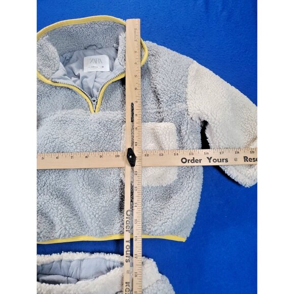 ZARA Toddler Fleece Coat Pants Set 2-3 T,  Grey White Yellow - Picture 5 of 14